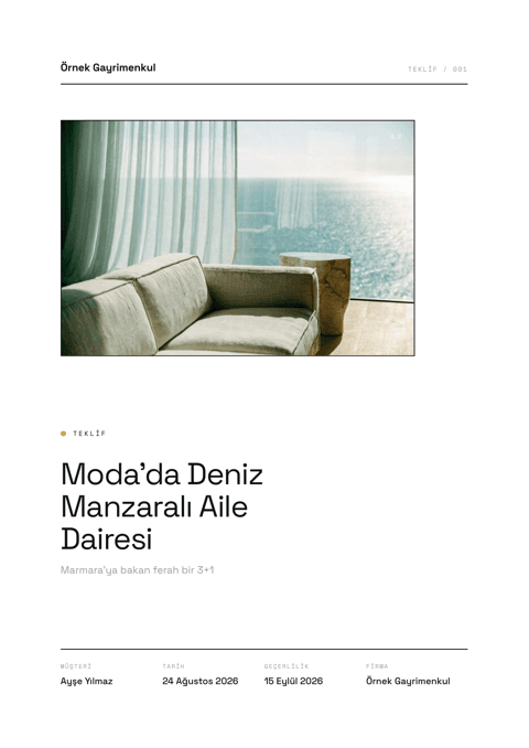 Minimal tema — aynı daire teklifinin kapağı