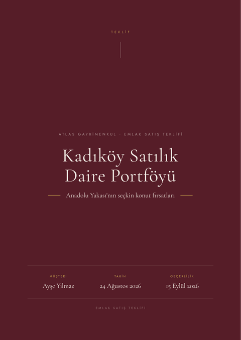 Prestij temalı satılık daire portföyü teklif kapağı